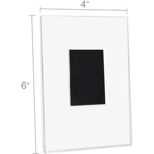 Main view of 4x6 inch clear acrylic magnetic photo frame with black soft magnetic back