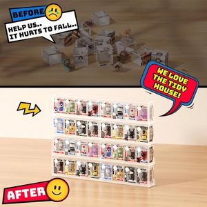 4-tier clear acrylic display case for blind box figures with dustproof storage design