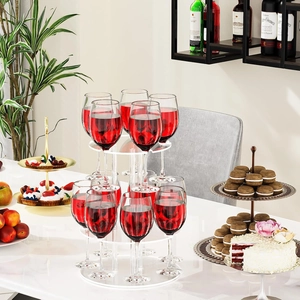 Three-tier clear acrylic wine glass tower stand for banquet events and parties