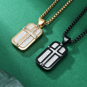 Mechanical cross stainless steel pendant necklaces in gold and black with box chain