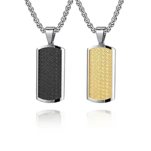 Minimalist Titanium Steel Rectangular Pendant Necklace Woven Texture Geometric Dog Tag Fashion Punk Jewelry For Men Women