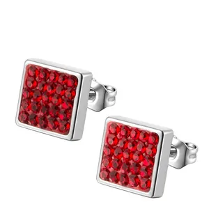Square Stainless Steel Rhinestone Stud Earrings For Men Women Geometric Pottery Clay Inlaid Polished Fashion Jewelry