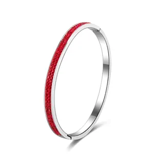Fashion Stainless Steel Rhinestone Hinged Bangle Minimalist Oval Open Bracelet For Women Ins Style Geometric Hand Jewelry