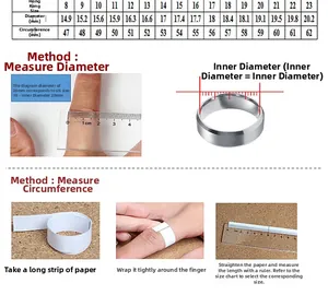 Guide des tailles de bagues en carbone avec mesures de diamètre et de circonférence en mm