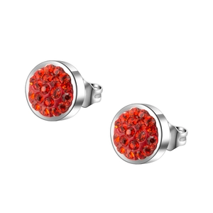 Boucles d'oreilles argentées étincelantes avec cristaux rouges ronds style bohème