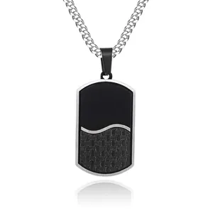 Herren Edelstahl Kohlefaser Erkennungsmarke Halskette Schwarz Silber Plattiert Anhänger Militär Stil Mode Schmuck Für Männer