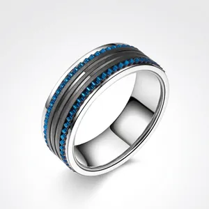 Bague Engrenage en Acier Inoxydable Vintage Bicolore Noir Bleu Style Industriel Bague Anneau Homme Femme Bijoux Mode Cadeau