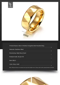 Detailed macro view of 8mm gold-plated stainless steel ring with faceted surface