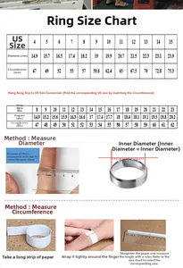 Ring size chart for US and HK standards with diameter and circumference measurements
