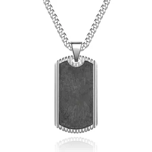 Men Stainless Steel Carbon Fiber Dog Tag Pendant Necklace Retro Industrial Rectangular Geometric Inlay Jewelry For Male