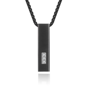 Brushed black stainless steel urn necklace with vertical zircon inlays and wheat chain
