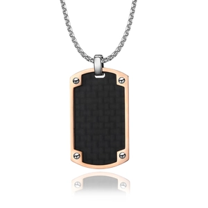 Pendentif plaque militaire homme en acier or rose avec insert en fibre de carbone