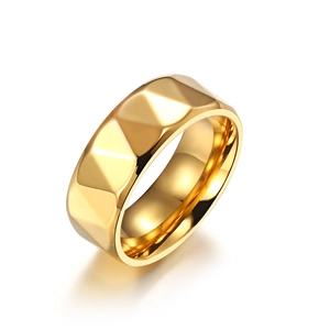 Men's gold faceted stainless steel ring with a geometric minimalist design