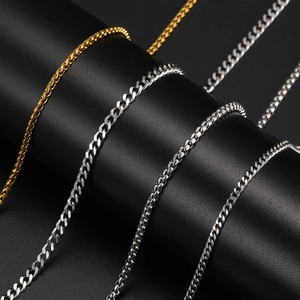 Polished stainless steel chain necklaces set in wheat, curb and box styles for men and women