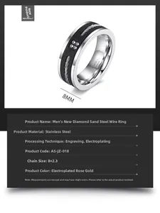 Gros plan sur une bague homme 8mm en acier inoxydable avec finition émeri et câble d'acier