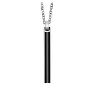 Collier Pendentif Cylindrique en Acier Inoxydable Minimaliste Pour Hommes Femmes Noir Argent Électroplaqué Chaîne Pull Concave Géométrique Bijoux