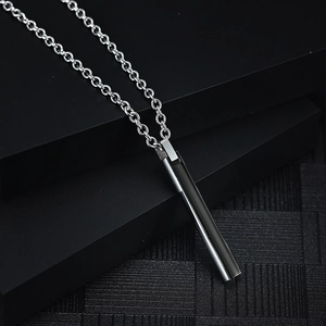 Collier minimaliste en acier titane avec pendentif cylindrique poli argent et noir