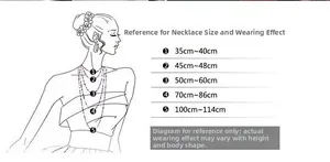 Guide des tailles de colliers montrant les longueurs de 35 cm à 114 cm sur un torse
