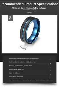 Vue macro d'une bague homme en acier noir avec détails bleus et fibre de carbone