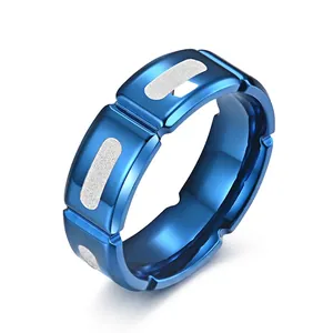 Minimalistischer Edelstahl Mattierter Ring Für Herren Gold Blau Zweifarbig Geschlitztes Geometrisches Band Mode Schmuck