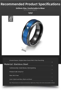 Détail de la bague en acier inoxydable de 8 mm avec finition bicolore noire et bleue