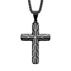 Collier croix homme en acier inoxydable noir avec motif pneu et pendentif hip-hop
