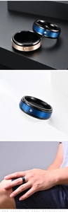 Détails de bague homme en acier titane noir avec rainures bleu rose doré et zircon