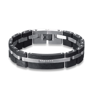 Bracelet pour homme en acier inoxydable et fibre de carbone avec zircons cubiques
