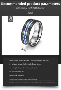 Detail view of 8mm men's two-tone stainless steel ring with black CNC checkered pattern