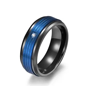Bague Bicolore Vintage en Acier Inoxydable Avec Incrustation de Zirconia Noir Bleu Or Rose Brossé Bijoux de Mode Homme