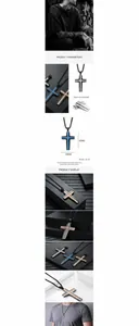 Detail showing titanium steel cross pendant with diamond pattern and 48mm dimensions