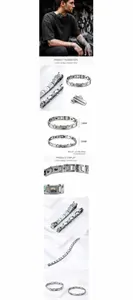 Detail of silver tungsten steel bracelet with colorful abalone shell inlay and magnetic elements