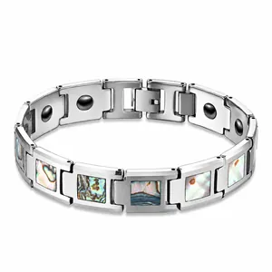 Minimalist Tungsten Steel Abalone Shell Magnetic Bracelet For Couples Polished Silver Tone Health Care Jewelry Men Women Hand Chain