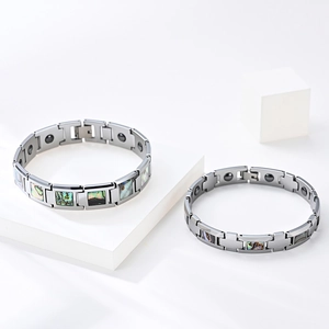 Minimalist Tungsten Steel Abalone Shell Magnetic Bracelet For Couples Polished Silver Tone Health Care Jewelry Men Women Hand Chain