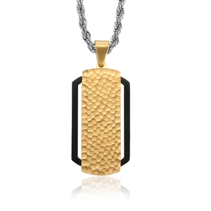Men's titanium steel pendant with dual-tone hammered texture and gold finish detail