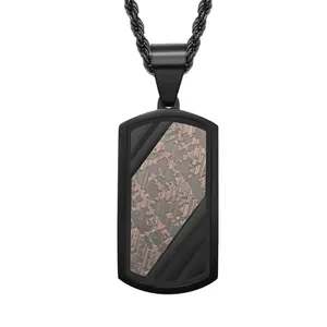 Retro Stainless Steel Men Pendant Necklace Engraved Geometric Black Plaque Pendant Industrial Style Men Jewelry Gift