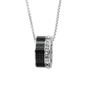 Collier avec pendentif anneau en fibre de carbone et acier inoxydable pour couples
