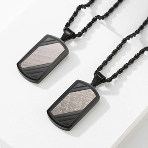 Men's retro bronze pendant necklace with textured industrial plate and braided rope chain