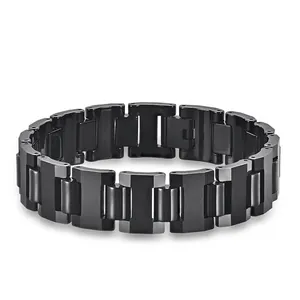 Men's Tungsten Steel Bracelet Black Polished Ceramic Link Chain Bracelet Modern Industrial Style Fashion Jewelry Gift