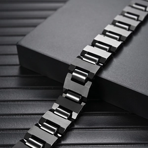 Matte black stainless steel men's bracelet with classic H-link structure design
