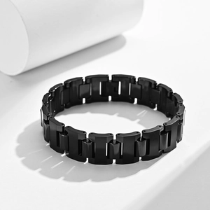 Polished black ceramic and titanium steel link bracelet for men with modern bold design