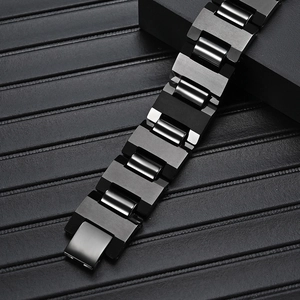 Men's matte and polished black tungsten steel bracelet in a modern industrial link design