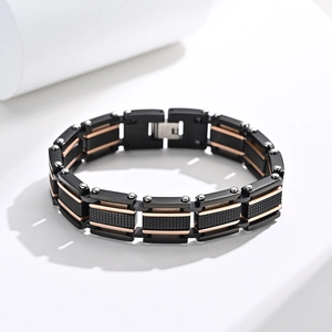 Klassisches zweifarbiges Edelstahl-Herrenarmband mit Industriegitter und Nieten