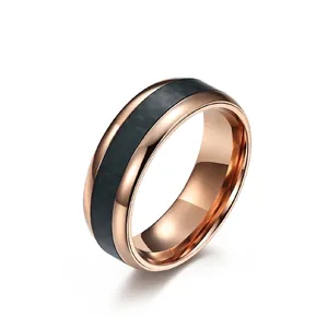 Herren Mode Edelstahl Roségold Ring Mit Schwarzer Kohlefaser Einlage Poliert Komfort Fit Ehering Schmuck Geschenk