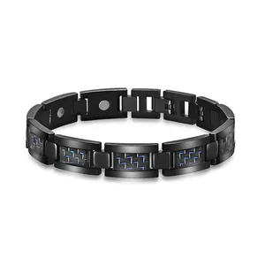 Men Titanium Steel Magnetic Bracelet Black Blue Carbon Fiber Inlaid Hip Hop Link Bracelet Fashion Healthy Jewelry For Men Unisex
