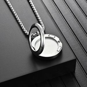 Polished stainless steel locket pendant necklace with flip-top magnetic closure design