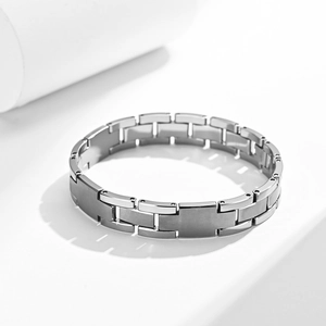 Bracciale da uomo in acciaio al tungsteno argento con maglie spazzolate e lucide
