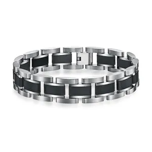 Men's Stainless Steel Carbon Fiber Link Bracelet Silver Black Two Tone Modern Polished Geometric Link Jewelry Wristband