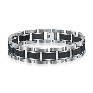 Men's titanium steel bracelet featuring black carbon fiber inlays and brushed finish