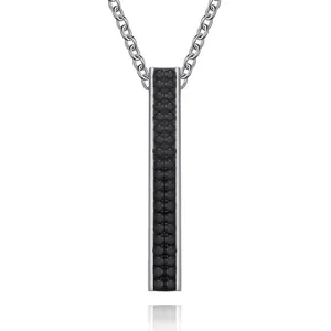 Stainless Steel Cylindrical Black Rhinestone Pendant Necklace For Men Women Unisex Hip Hop Jewelry Punk Polished Sweater Chain Necklaces